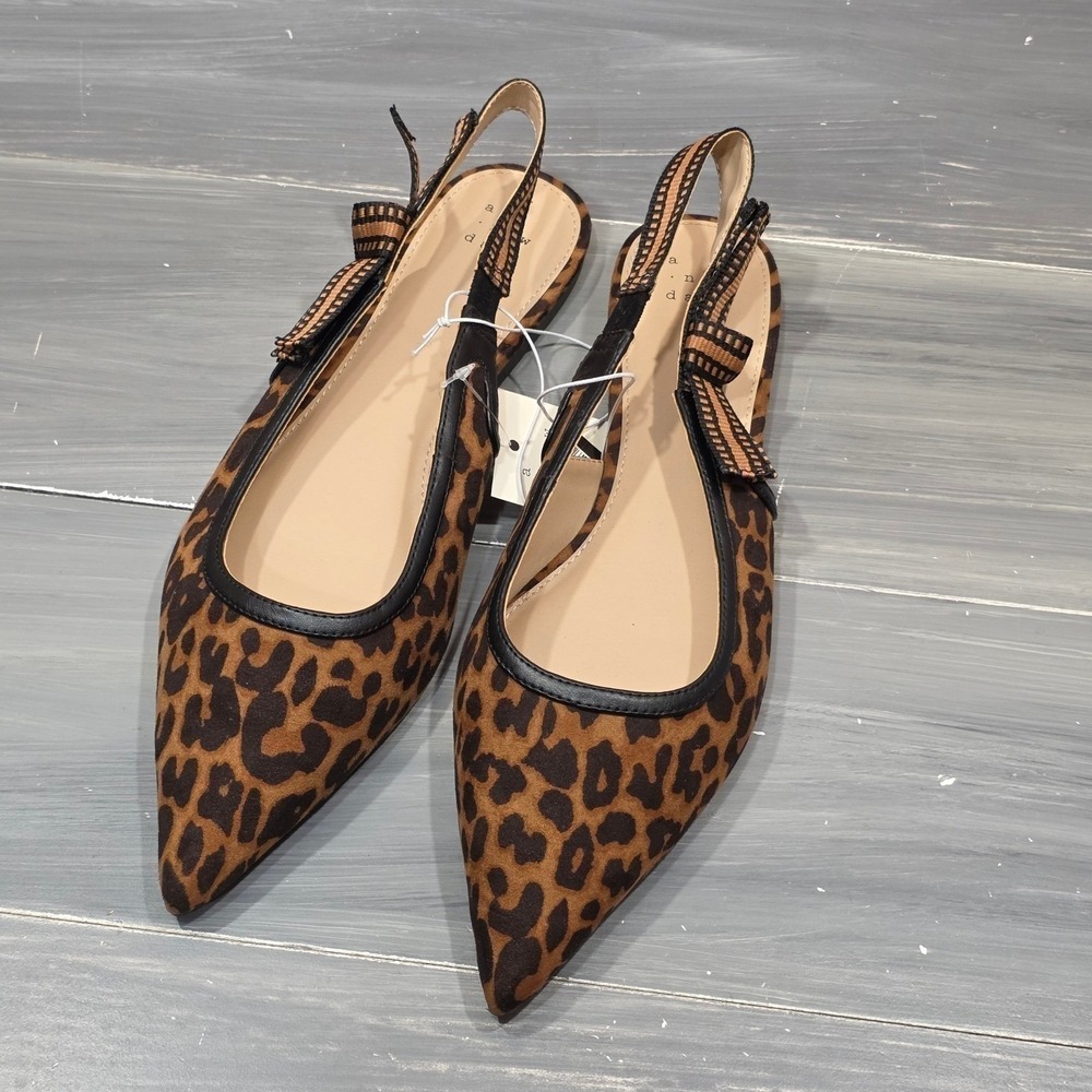 A New Day London Slingback Flats Leopard Print Pointed Toe Brown Black - Picture 6 of 11